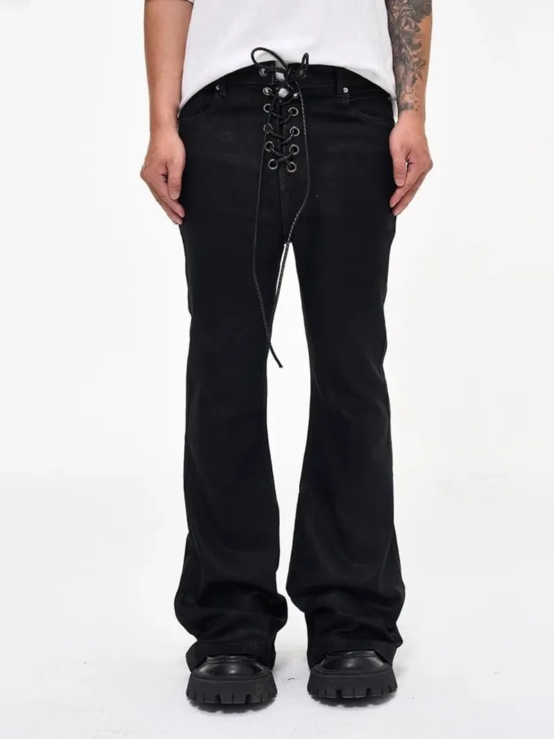 Rivestimento batik vintage Jeans svasati slim fit neri Nastro elasticizzato elasticizzato Y2k Jeans streetwear skinny casual con fondo a campana — image 8