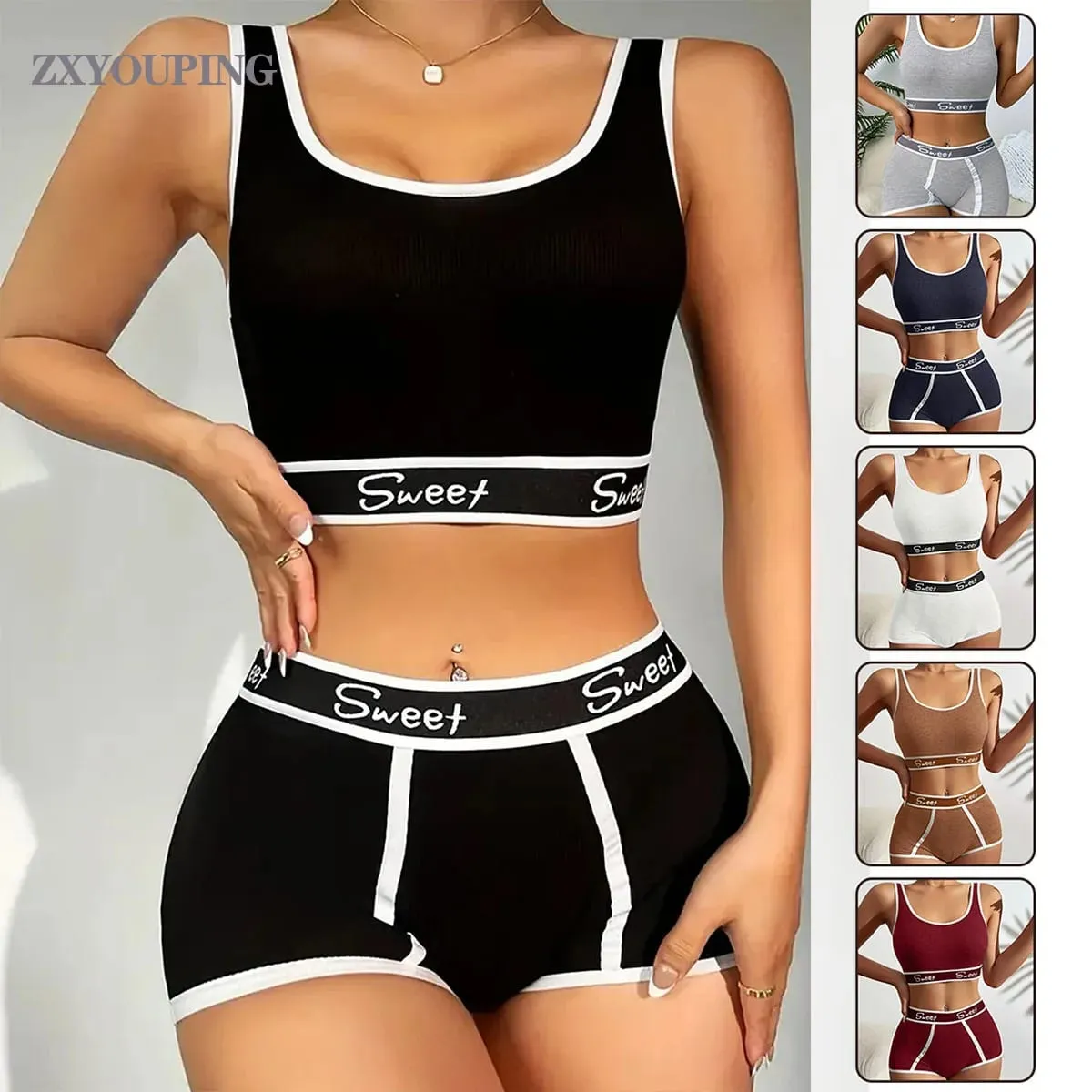 Women's Cotton Panties Bra Women's Comfortable Underwear Set Breathable Mid-Waist Safety Panties Gathered Yoga Shorts Set — image 1