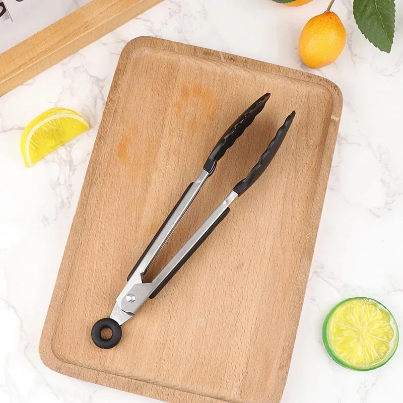 Silicone BBQ Grilling Tong Kitchen Cooking Salad Bread Serving Tong Non-Stick Barbecue Clip Clamp Stainless Steel Tools Gadgets — image 15