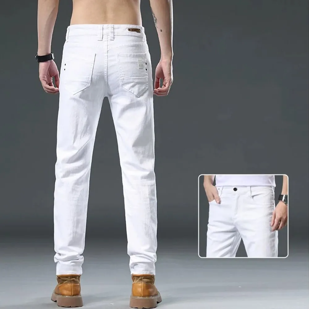 2025 סתיו גברים לבן Slim Fit ג'ינס ישר מכנסי ג'ינס מתיחה מקרית אופנה נוחה בגדי מותג גברים בגדי רחוב — image 5