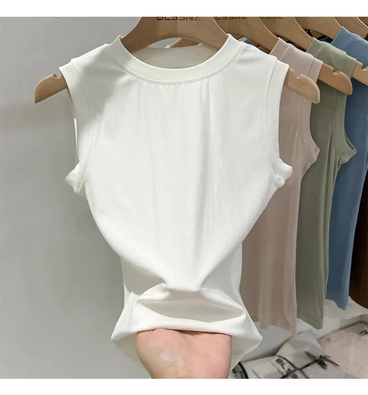 zjaiss 2026 Cotton Tops Neck Summer Basic Shirts White Black Casual Sport Vest Off Shoulder Green Women's Tank Top