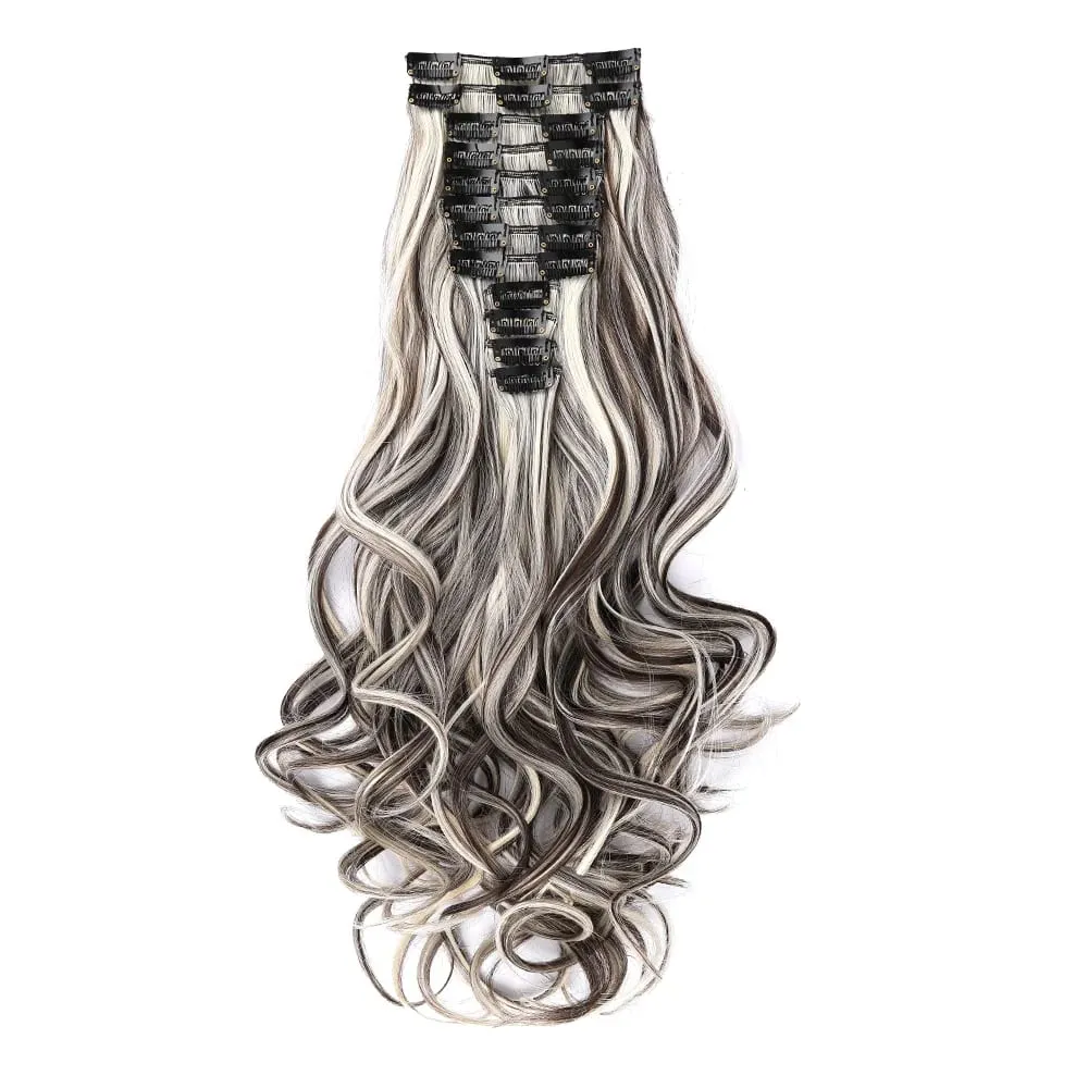 Pink Hair Extensions 12Pcs Clip in Hair Extensions 22 Inches Long Curly Hair Extensions Clip ins Soft Synthetic Hair Extensions — image 6