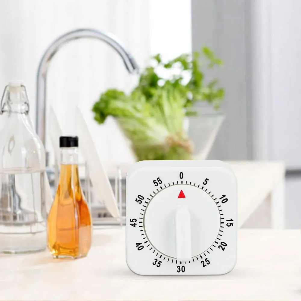 Practical 60 Minutes Kitchen Timer Cooking Tools White Square Mechanical Timer Countdown Alarm Reminder — image 6