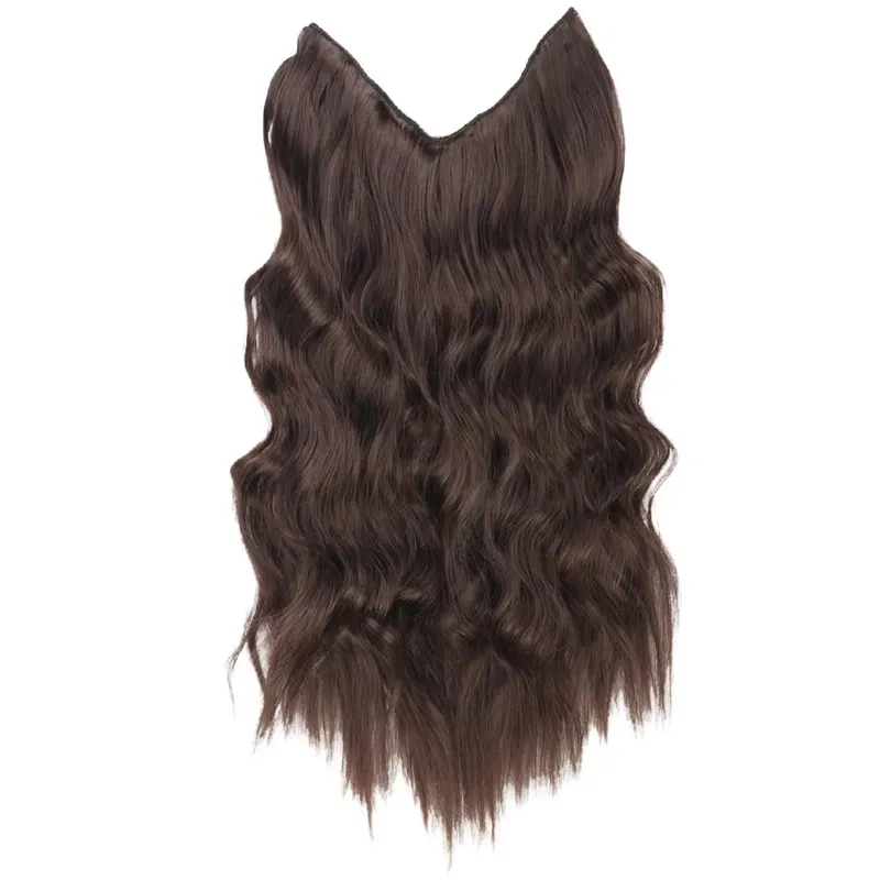 Black Halo Hair Extensions with Invisible Wire Adjustable Size 22inch Long Synthetic Wavy Curly Hairpieces for Women No Clip — image 10