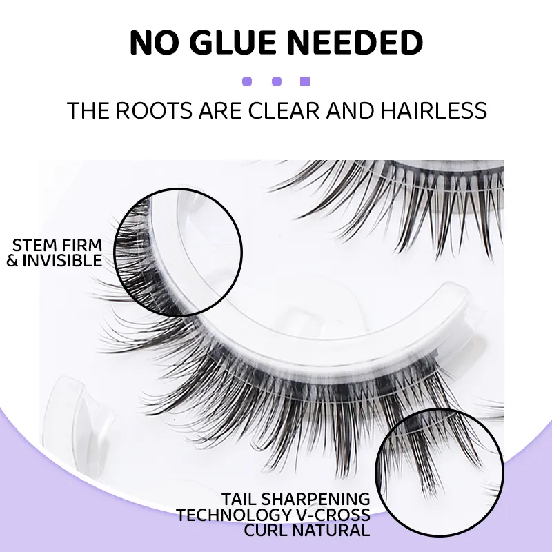 5 paires de faux cils auto-adhésifs Manga de Style mixte, sans colle, bande naturelle réutilisable, pour le maquillage quotidien des yeux — image 4