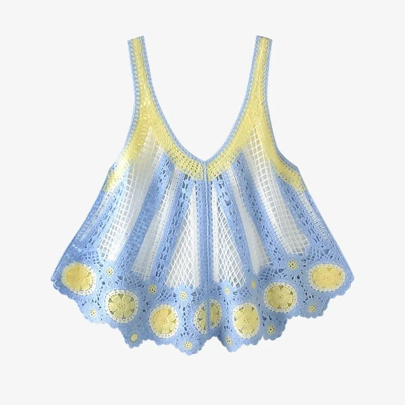 Embroidered Crochet Tank Top for Women Sheer Openwork Pointelle Knit Camis Summer Beach Bohemian Outfit — image 4