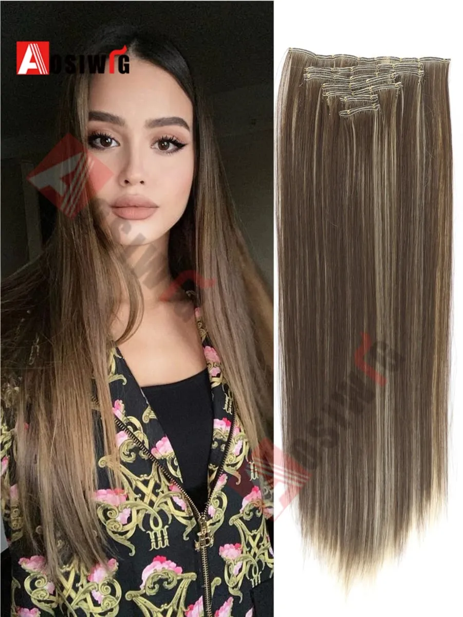 18-32Inch 16 Clips in Hair Extensions Long Straight Hairstyle Synthetic Blonde Black Hairpieces Heat Resistant False Hair Daily — image 13