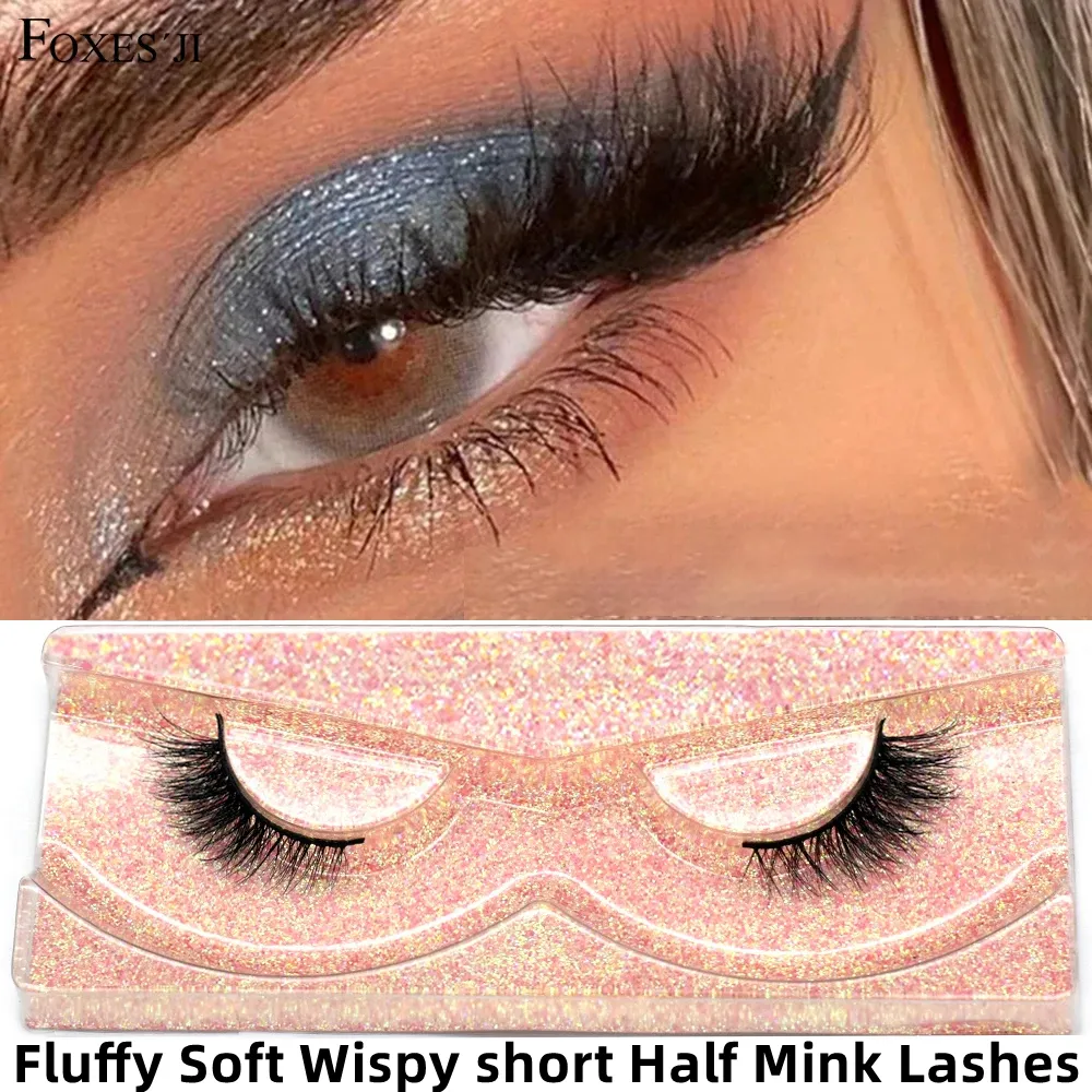 Demi-cils naturels 3D en vison, courts, duveteux, vaporeux, bande croisée, doux, Extension, maquillage — image 1