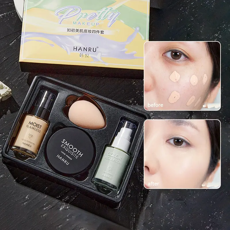 Base and makeup set 4-piece combo pack concealer foundation primer loose powder light makeup for a natural look — image 2