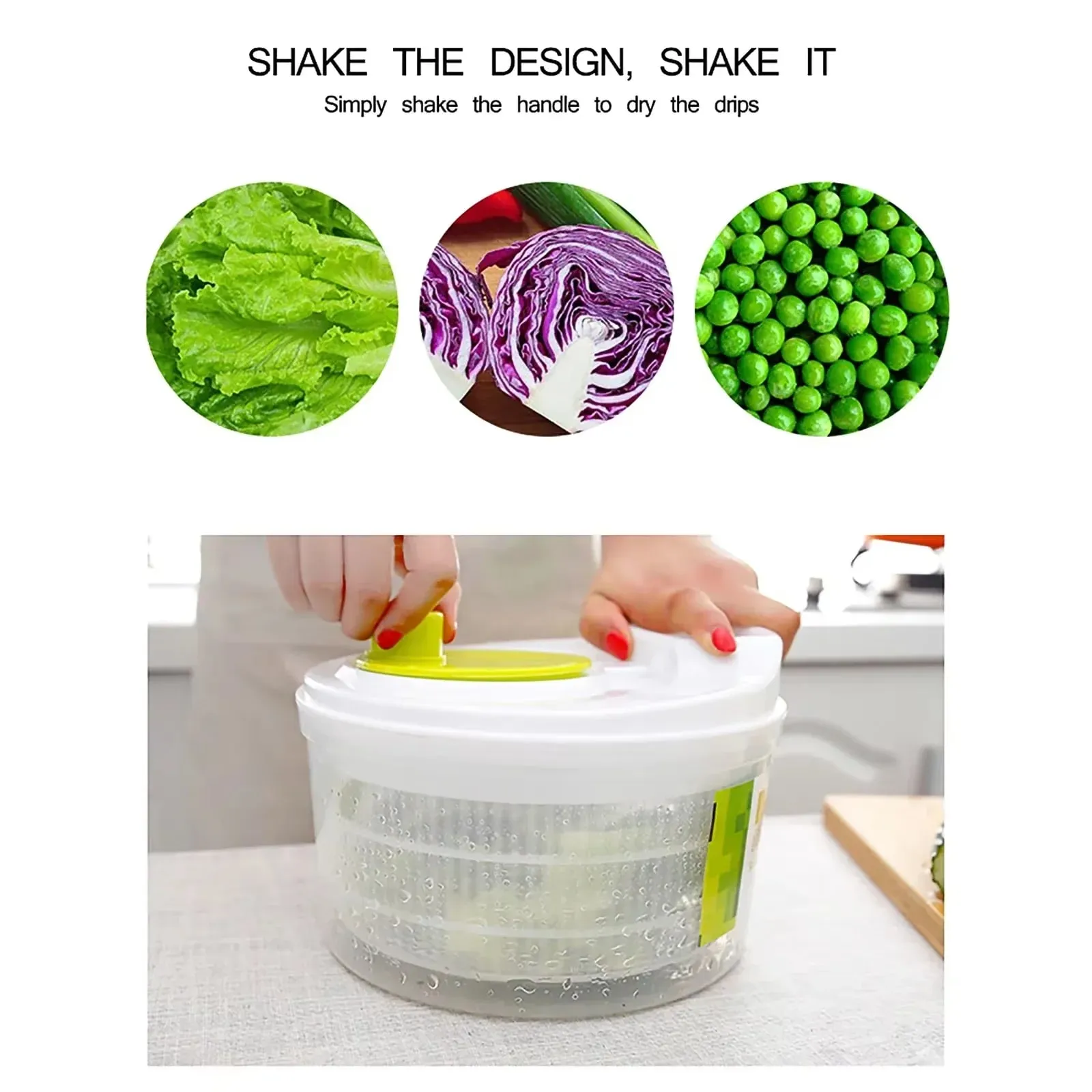 Salad Spinner Lettuce Greens Washer Dryer Drainer Crisper Strainer for Washing Drying Leafy Vegetables Kitchen Tools — image 5