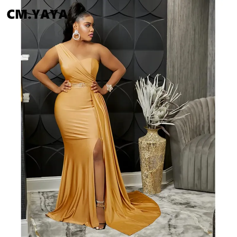 CM.YAYA One Shoulder Skew Neck Tassel Side Floor Length Mermaid Long Maxi Dress Women 2022 Sexy Party Club Even Prom Dresses — image 2