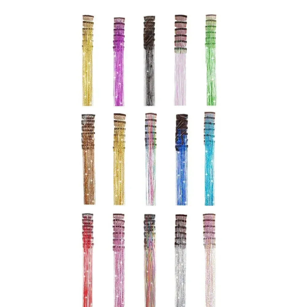 Color bright silk clip seamless hair extensions glitter gold silk dazzling laser wire color strips synthetic wigs — image 5