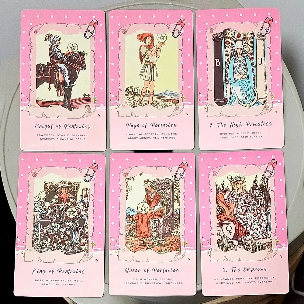 Pink Waite Tarot The Dreamy Pink Collage Tarot Dek 78 Kad Tarot Kawaii Estetik dengan Makna 12*7sm Timbul dua kali — image 3