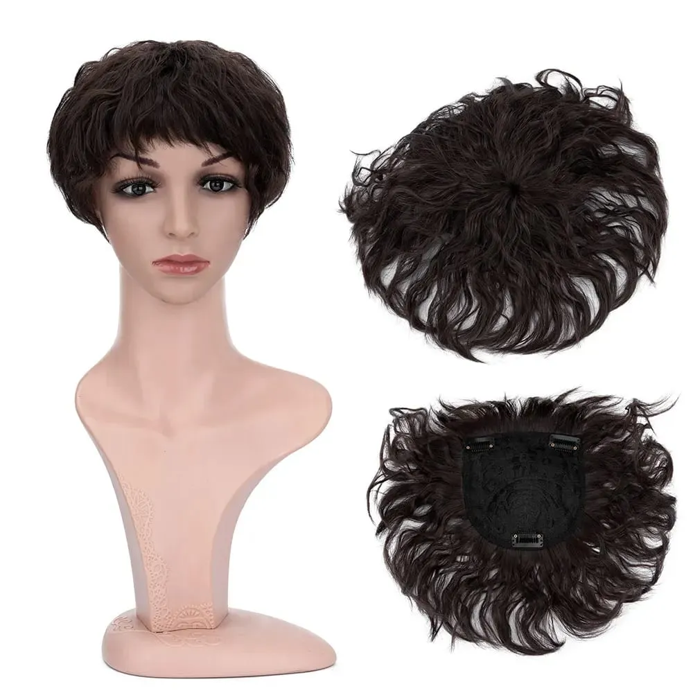 Snoilite Synthetic Natural Curly Hair Topper Replacement Hair Piece 13x13cm Short Hair Topper Clip in Wavy Hair Extensions Grey — image 9