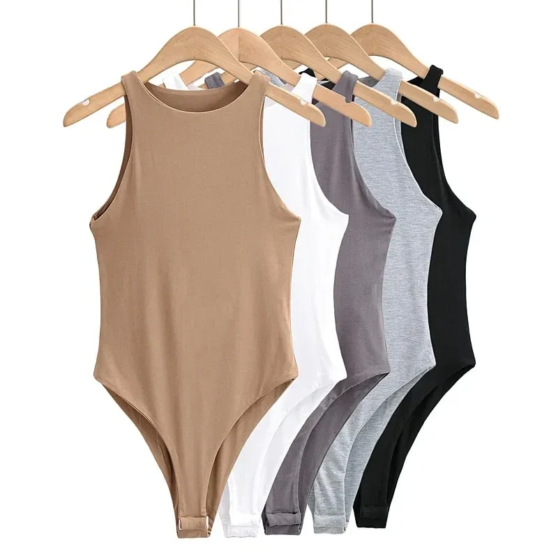 Summer New Arrival Pure Color Knitted Sexy Style Double Vest One-piece Bodysuit Tops — image 2