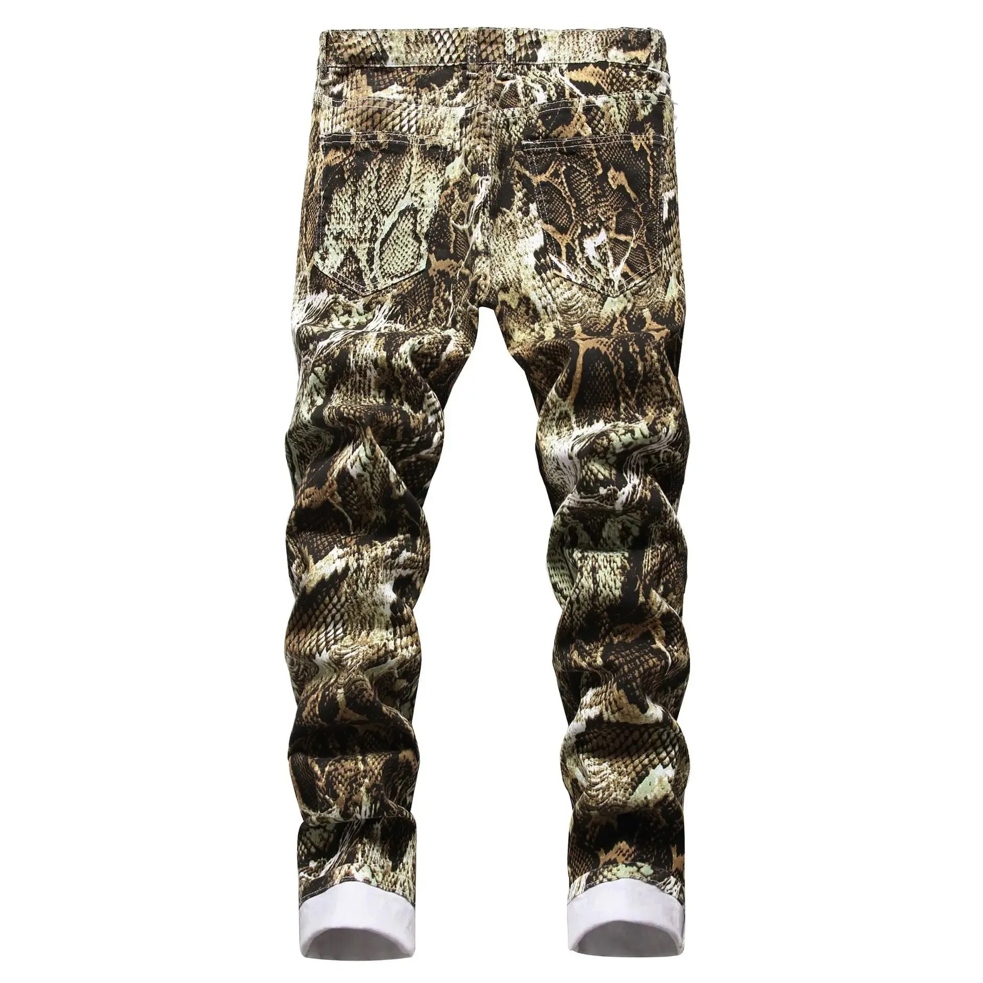 Jeans for Men Hip Hop Printed Snakeskin Pencil Pants Slim Fit Colored Stretch Mid Waist Washed Denim Ankle Length Trousers — image 4