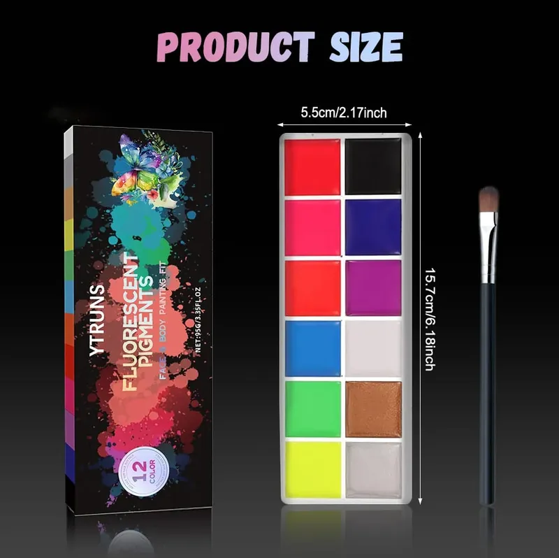 12-Color UV Glow Face and Body Paint Makeup Palette Set - Vibrant Waterproof Long-Lasting Halloween Cosplay and Costume Makeu — image 5
