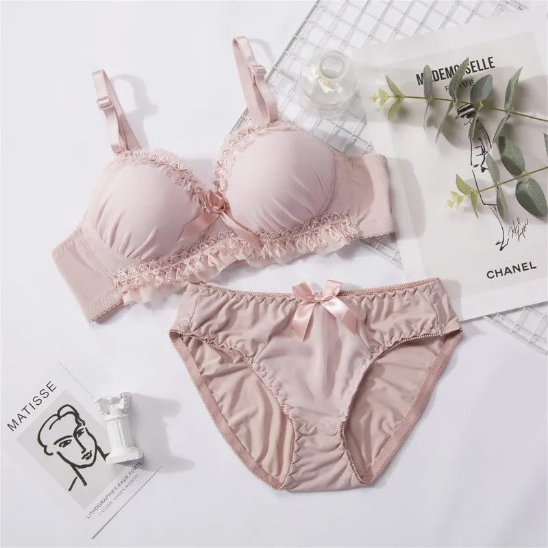 Sexy Bra Set Non-Wired Underwear Female Small Breasts Gathered Push Up Comfortable Girl Beautiful Back Adjustable Lingerie Sets — image 4