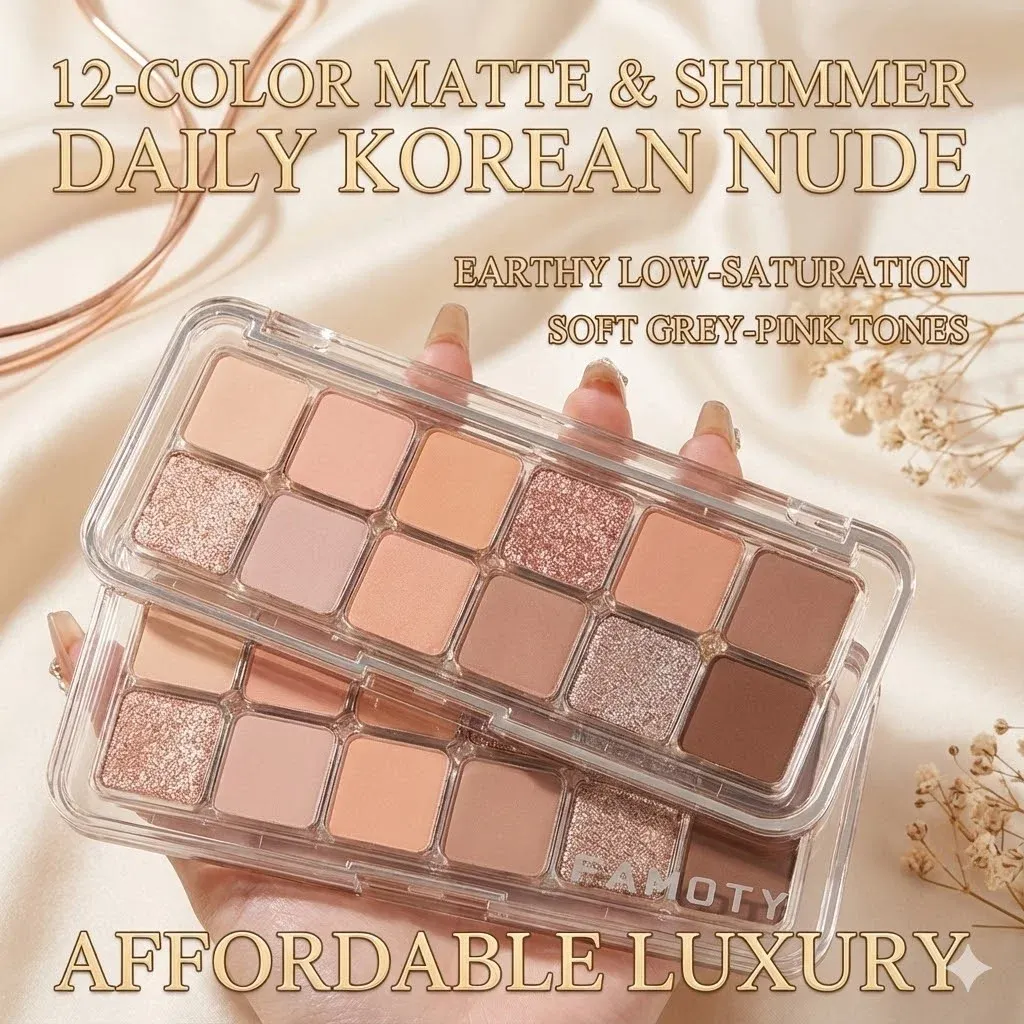 Paleta de sombras de ojos de baja saturación de 12 colores, paleta de maquillaje de ojos de albaricoque y té mate, maquillaje diario de tierra, sombras de ojos de larga duración — image 6
