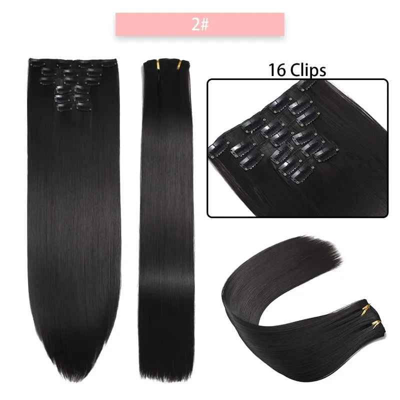 24Inchs 16 Clips in Synthetic Hair Extensions Long Straight Hairstyle Synthetic brown Black Hairpieces Heat Resistant False Hair — image 9