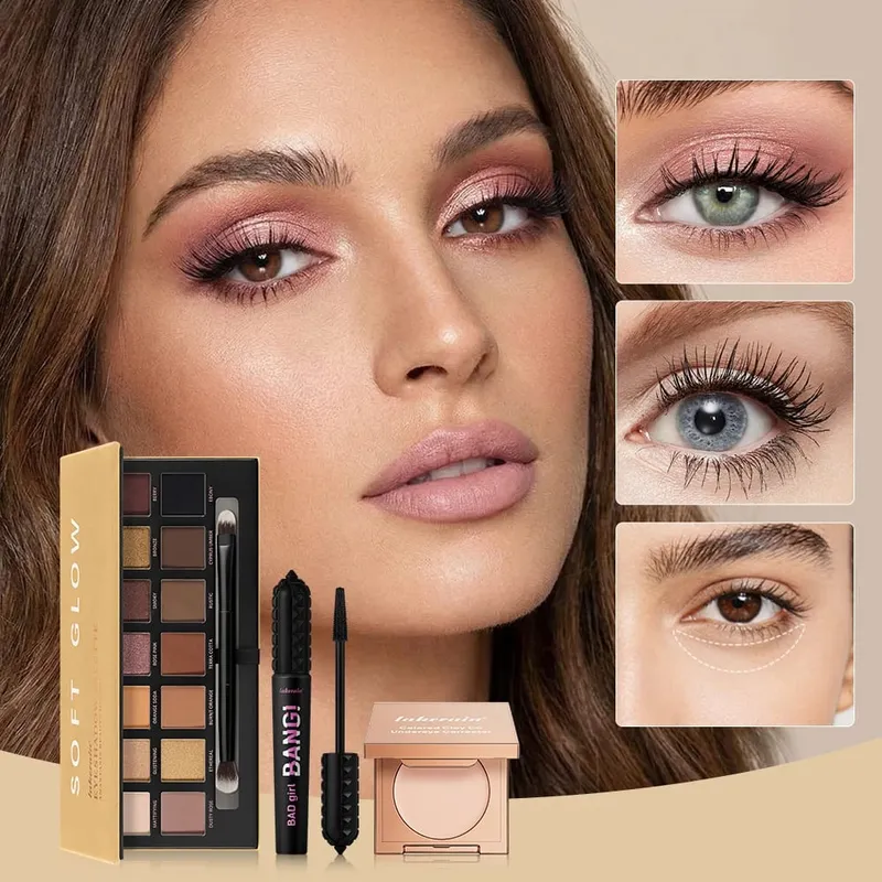 3 قطعة/المجموعة CC التغطية الكاملة Undereye اللون مصحح توهج عينيه لوحات تكثيف الماسكارا دائم الجمال عيون ماكياج كيت — image 3