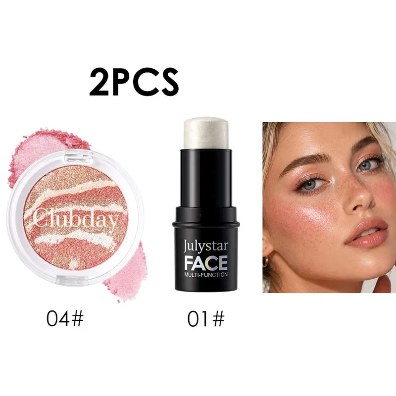 Blush & Highlight Combo Set Luminous Dewy Finish Blendable Buildable Color Long‑Lasting Wear for Natural Glowing Face Makeup