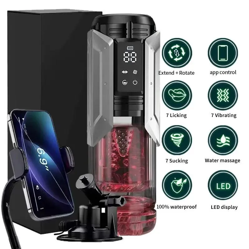 APP LED Automatic Male Masturbator Cup 7 Sucking Rotating Licking Thusting Modes Pocket Pussy Stroker Blowjob Sex Toys For Men