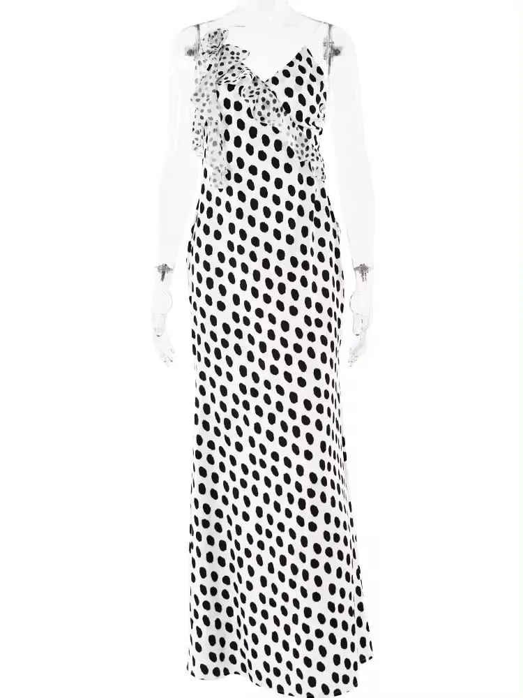 MO Sexy Backless Print Dots Flower Women Maxi Dress Spaghetti Strap Evening Dress Autumn Skinny Elegant Party Clubwear — image 6