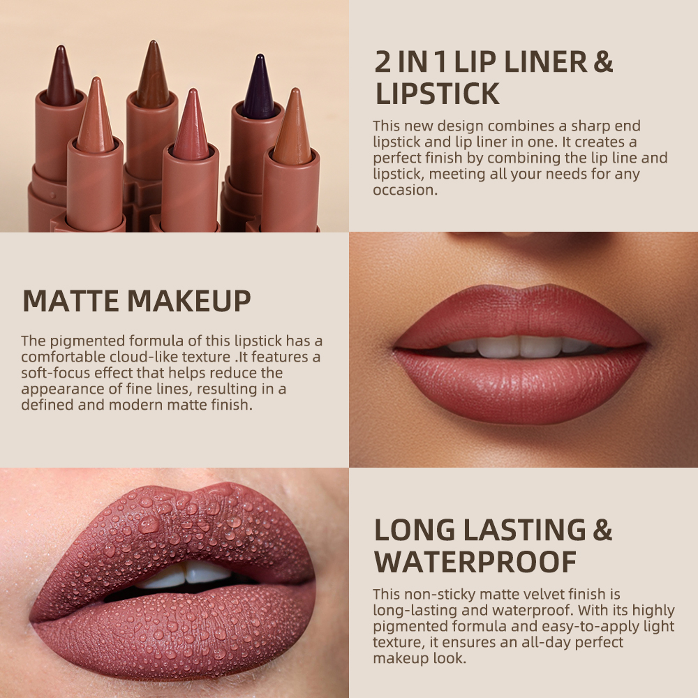 Lakerain Lip Liner Matte Black Brown Velvet Lipstick Waterproof Non Sticky Contouring Tint Lipliner Crayon Lip Makeup — image 6