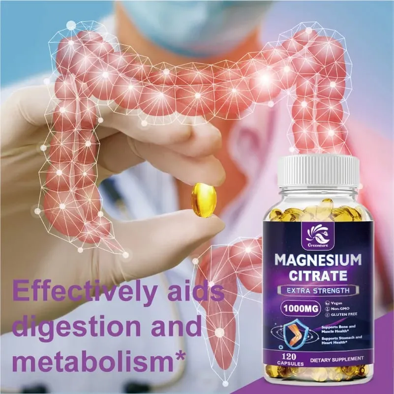 Magnesium Citrate Capsule 1000 Mg - Support for Women & Men Non-GMO Veggie Capsules - 60/120 Capsules