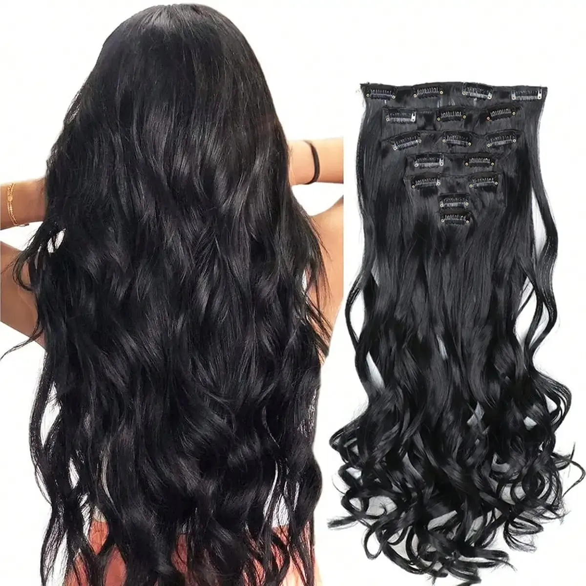 Clip In Hair Extensions 7PCS Full Head 22 Inch Long Curly Wavy Synthetic Hair Pieces Natural Wavy For Women Girls Hair — image 12