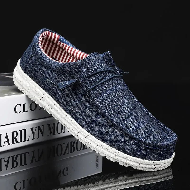 Men Casual Shoes Slip on Denim-blue Canvas Loafers Comfortable Walking Flats for Man Dude Non Slip Soft Sneakers Summer — image 2