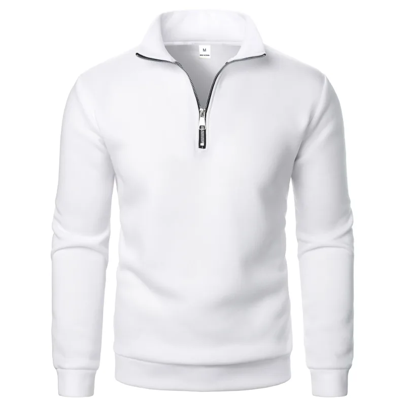 Lente en herfst nieuwe casual hoodie met opstaande kraag en halve rits, trend, eenvoudige en losse oversized fleece herenhoodie