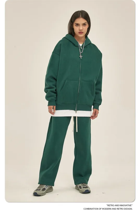New Men Double Headed Zipper Fleece Hoodies Unisex Loose Basic Solid Warm Hooded Sweatshirts Coats For Winter HY0633 — image 19