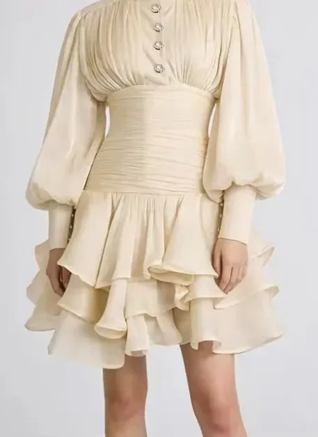 Schickes viktorianisch inspiriertes Minikleid für Damen, Puffärmel, gerüscht, abgestuft, romantisch, Cottagecore-Partykleider, 2026, trendiges, elegantes Outfit