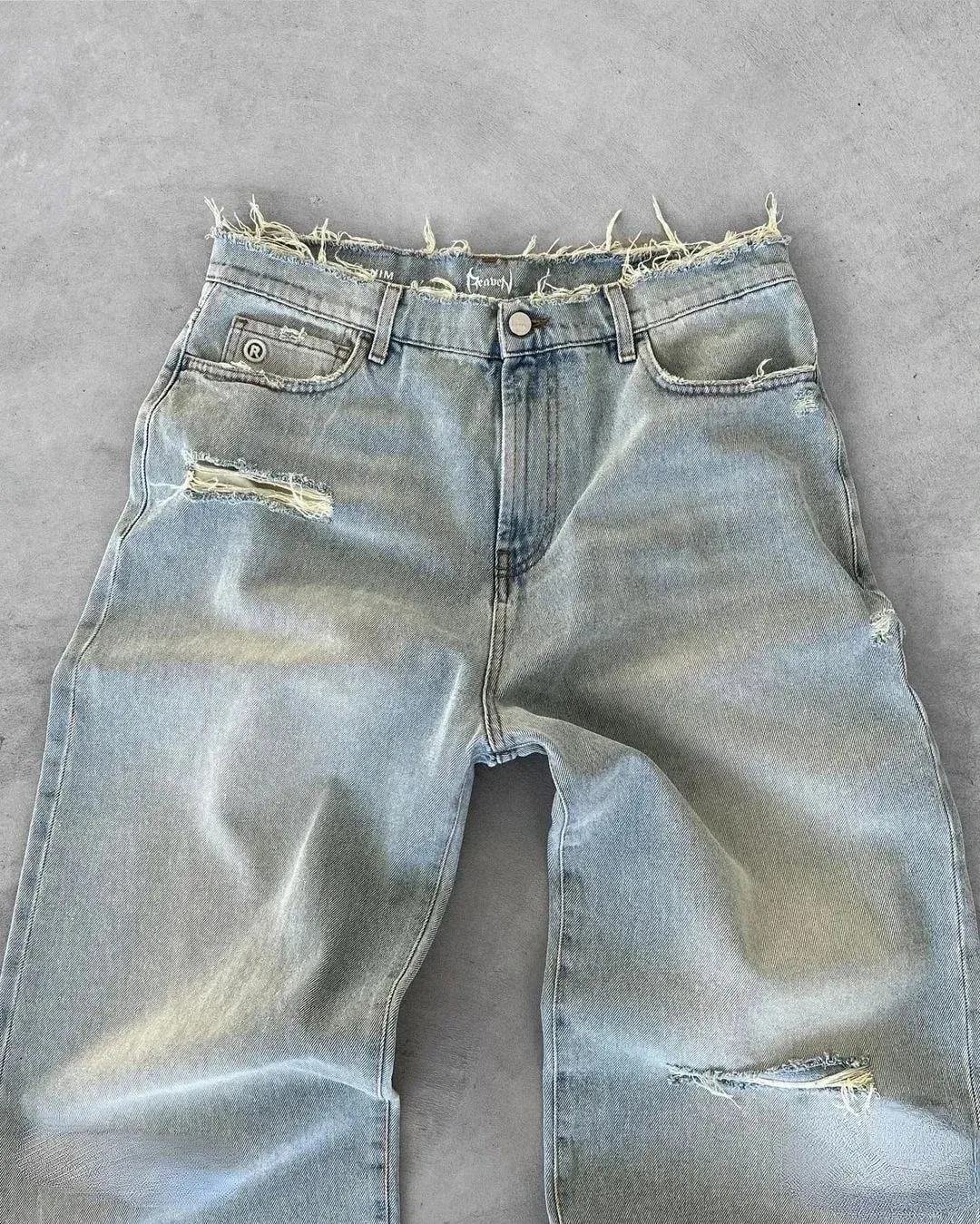 Straight Jeans Distressed Men Jean Ripped Holes Washed Denim Pants Ankle Length Loose Solid Zipper Fly Pockets Casual 2025 — image 6
