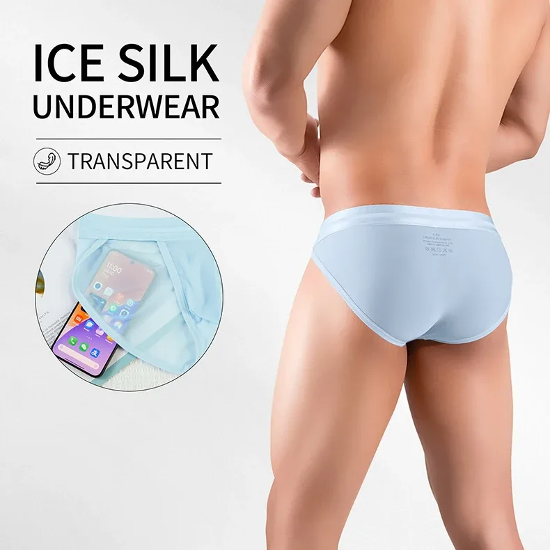 Ice Silk Ultra-thin Men's Underwear Summer Cool Breathable Panties Seamless Sexy U Pouch Men Briefs High Slit Triangle Pants — image 10