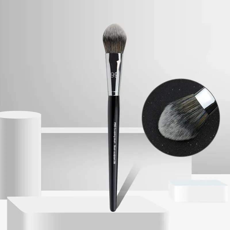 1 db Pro Round Powder sminkecset Beállítás Smink ecset Púder Kontúr szintetikus Haj Angled Foundation fa nyél — image 14
