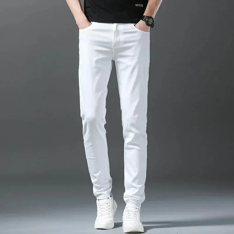2026 Spring New Men Slim Jeans 98% Cotton White Stretch Straight Casual Fashion Pencil Pants High Quality Trousers Male Clothes — image 3