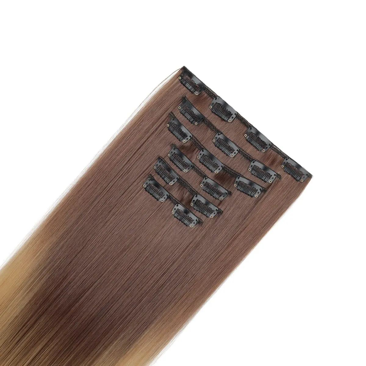 6PCS Set Clip In Hair Extensions 24Inch Long Straight Full Head Synthetic Hair Ombre Gradient Color Daily Use for Women Ladies