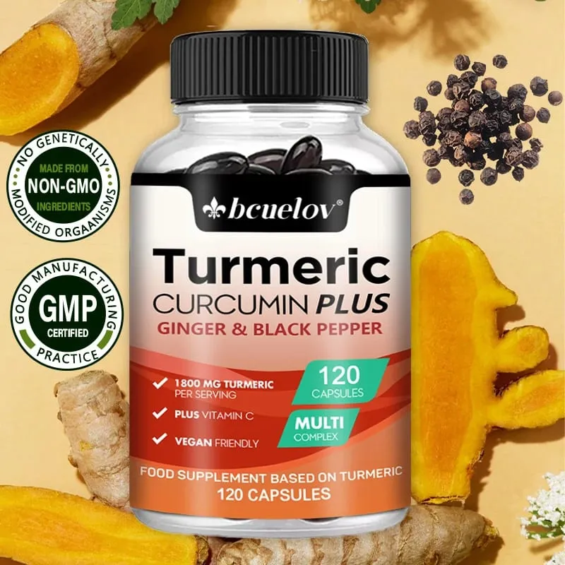 Turmeric supplement with curcumin extract ginger and black pepper to support joint mobility and muscle and bone health — image 1