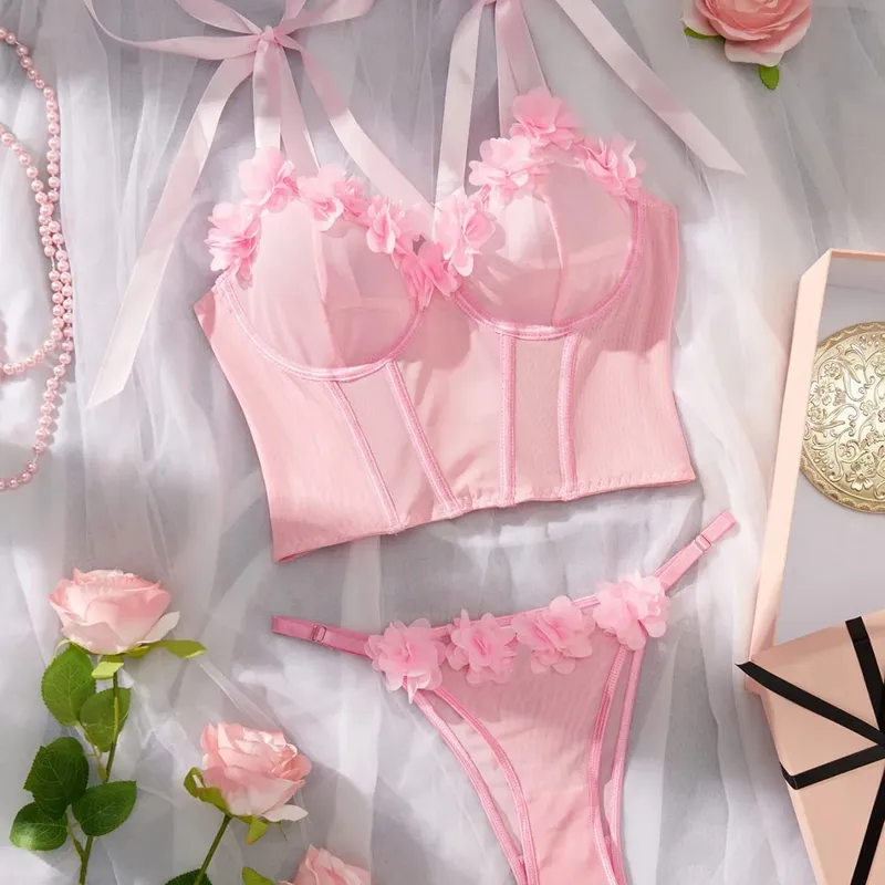 Bow tie straps gathered lingerie panty suit Slim no buckle small breasts show large bra love set underwear female