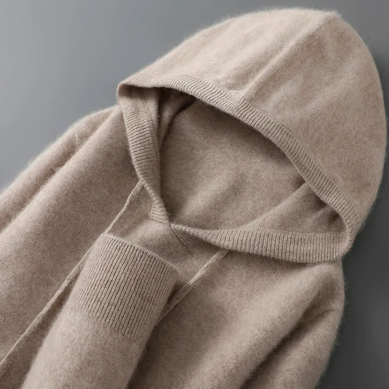 DjzDsm ฤดูใบไม้ร่วงฤดูหนาวเสื้อกันหนาวผู้ชาย 100% Merino ขนสัตว์หนา Hooded Pullover เสื้อถักนุ่มสบายๆขนสัตว์เสื้อผ้า Tops