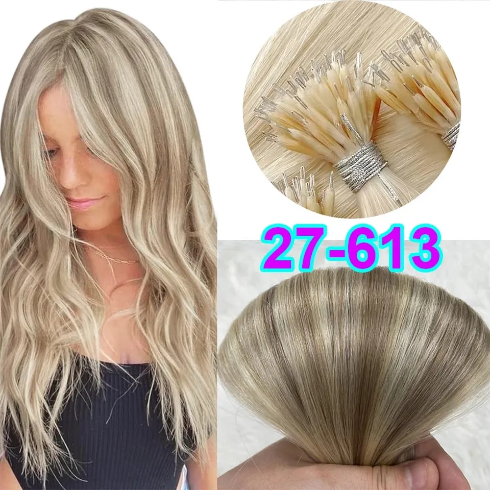 Nano Rings Hair Extension Real Human Hair Invisible Mini Silicone Beads Black Brown Blonde Microlink 100% Human Hair Extensions — image 24