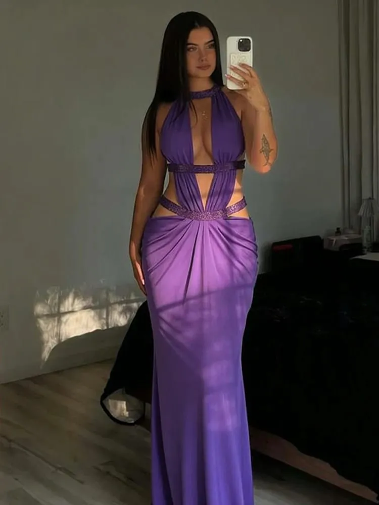 Weird Puss Elegant Rygløs Kjole Kvinder Y2K Patchwork Sparkle Bandage Uregelmæssig Ærmeløs Sexet Strandferie Hottie Vestidos — image 1