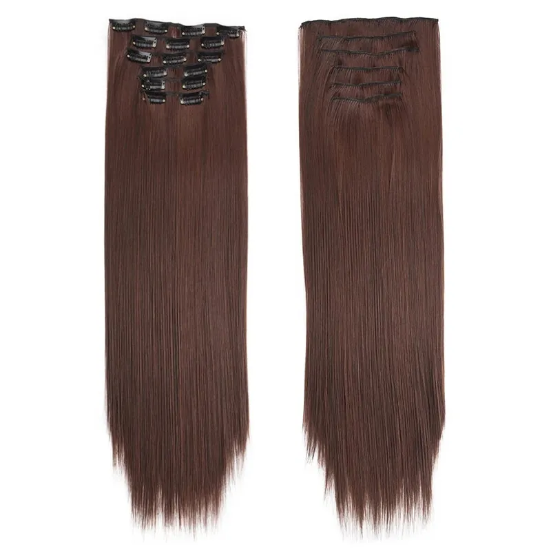 Synthetic Clip in Hair Extensions 6 Pcs/Set 16 Clips Long Straight Hairpieces Clip On Hair Extension for Women Blonde — image 11