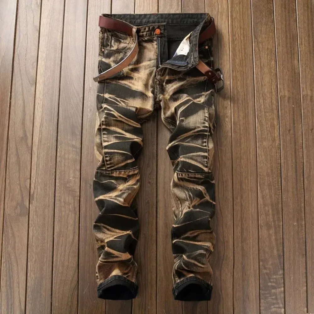 Jeans Men Vintage Distressed Pencil Pants Mid Waist Zipper Pockets Slim Ankle Length Trousers Straight Denims 2024 Streetwear — image 5