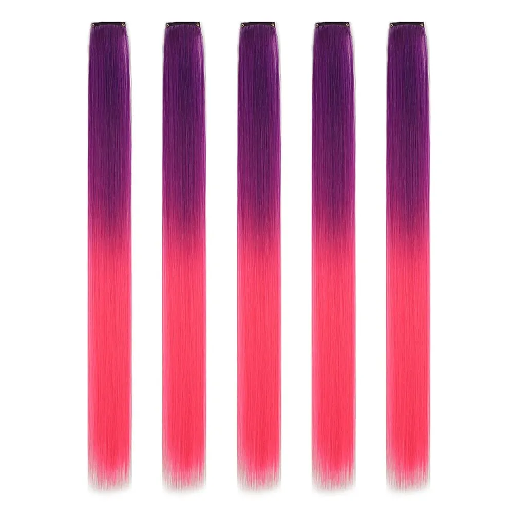 5PCS/set Clip in Hair Extensions Synthetic Hairpieces Colored Party Highlights for Girls 18 inches Multi-colors Straight Hair — image 18