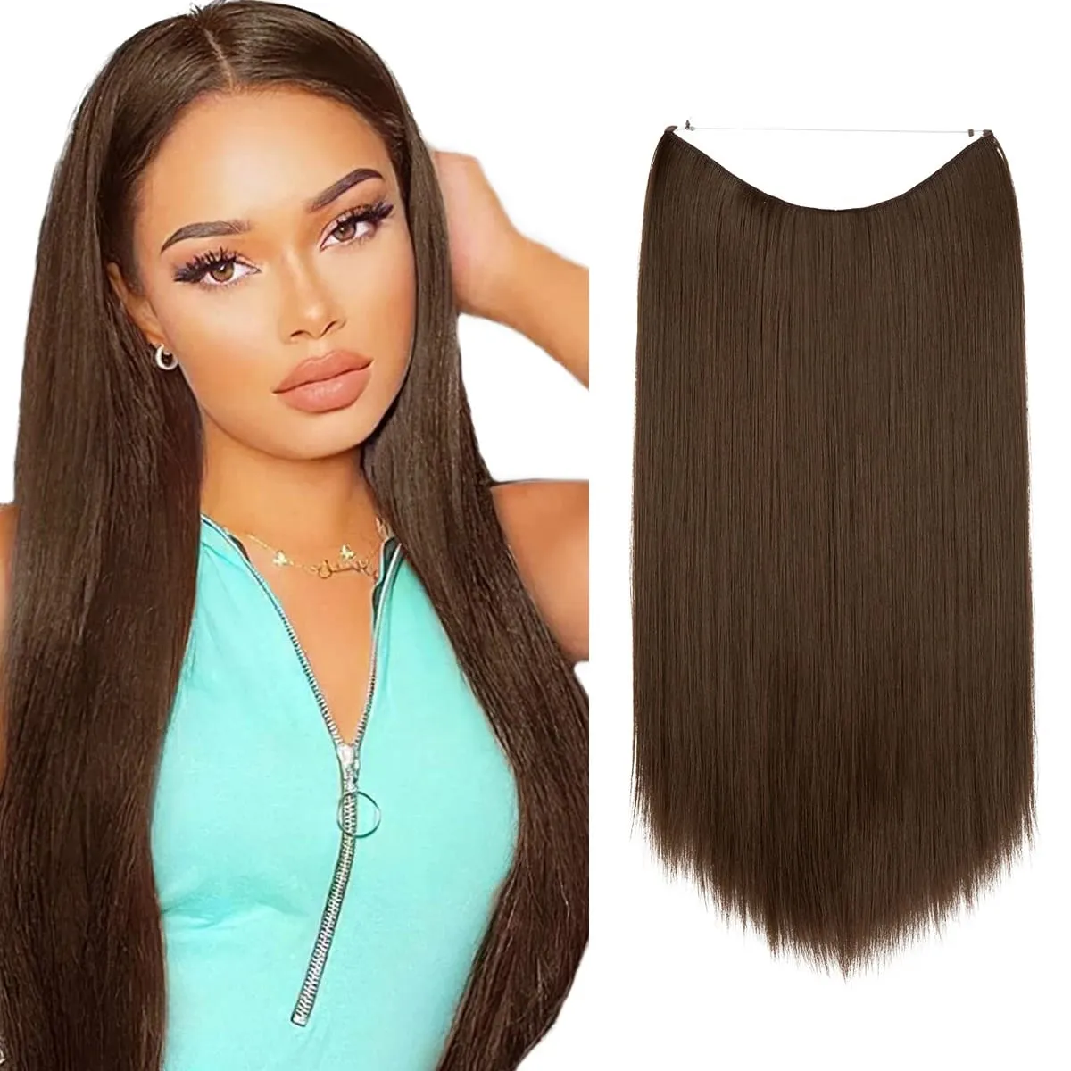 Premium Heat Resistant Synthetic Invisible Wire Hair Extensions With Clips Hairpieces Long Natural Straight Fake Hair For Woman — image 14