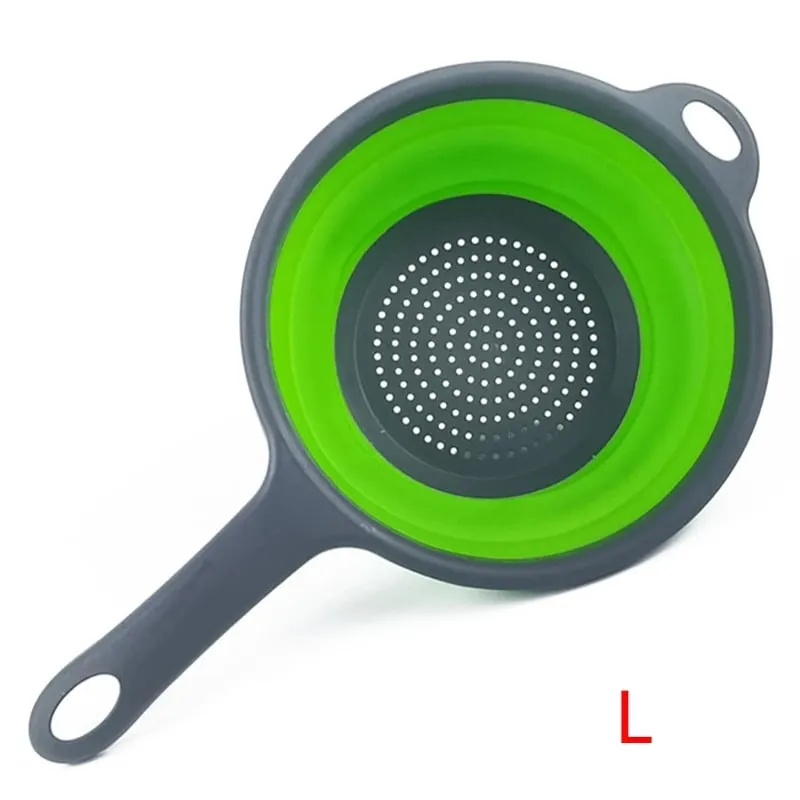 Silicone Collapsible Colander with Handle Kitchen Folding Strainer Colander for Draining Pasta Vegetable Fruit JT111